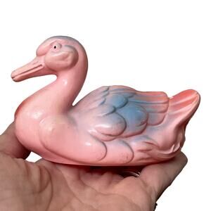 Celluloid Duck Rattle Vtg 1950s Irwin Pink Swan Baby Shaker Mid Century Toy READ